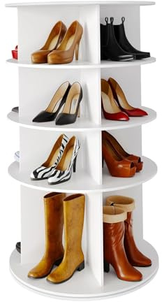 Drehbares Schuhregal mit 4/5/6 Etagen, drehbar, um 360 Grad drehbar, rundes Karussell, einfach zu montieren, drehbare Schuhschrank-Organisation, Weiß (60 x 91 cm (4 Etagen)