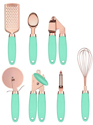 7 Pc Kitchen Gadget Set Copper Coated Stainless Steel Utensils Ice Scream Peeler Garlic Press Cheese Grater Whisk