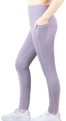 Monbessi Sportleggings för flickor elastisk midja yogabyxor för flickor 5–12 år, Färg: blå, 120 cm