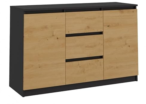 CDF Kommode Anthrazit Artisan 2 Türen 3 Schubladen Komode & Sideboards Schubladenkommode Sideboard 75 cm Hoch Wohnzimmer Komodenschrank 40x120x75 für Schlafzimmer Arbeitszimmer Flur Schubladenschrank