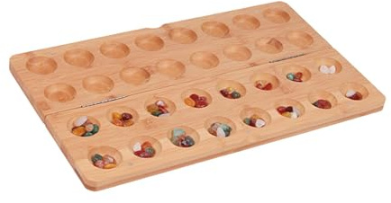 Mqiklt Steinspiel Lernspielzeug für 2 Spieler, Kalaha Steinspiel mit 65 farbigen Steinen für Freunde und Familie, Mancala-Brettspiel, Edelstein-Match-Schach faltbar für Kinder und Erwachsene