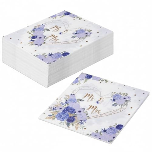 60 Stück Servietten Hochzeit, Liebe Hochzeitsparty Serviettenpapier lila, Servietten Mr & Mrs, Hochzeitsservietten Beutiful Wedding Tischdeko Hochzeit