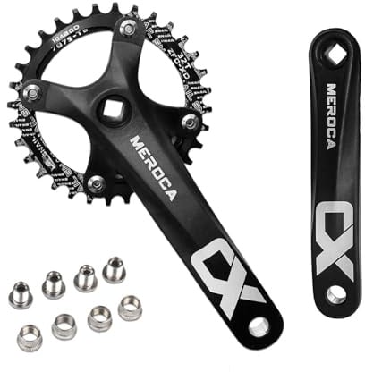 Hanlintk Mountainbike-Quadratische Taper-Tretlagergarnitur | 170mm Kurbelarm mit Schmal-Breit-Zahnkranz | Kompatibel mit 8/9/10/11-Gang-Fahrrädern | Einzelgang-Kette & Pedale bereit
