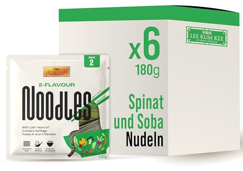 Lee Kum Kee 2-Flavour Noodles, 180 g Pack of 6 | Two-flavour noodles with natural vegetable extracts for soups, stir-fries and salads. Serves 2.