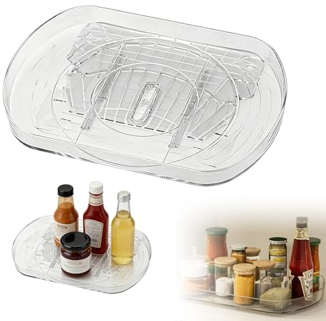 Lazy Susan Turntable Organiser for Fridge, 16.5'' 360°Rotating Fridge Storage Organisers Containers Clear Rectangular Organize Box for Kitchen Cabinet Table Pantry 42 x28cm