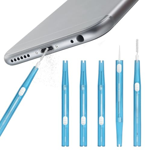 XYGK 5 Pcs Phone Port Cleaning Brushes,Bristles & Hook Double-Sided Cleaning Brush Tool,Anti-Clogging Dust Remover Tools for Speaker, Earphone Jack, Charging Port (Blue)