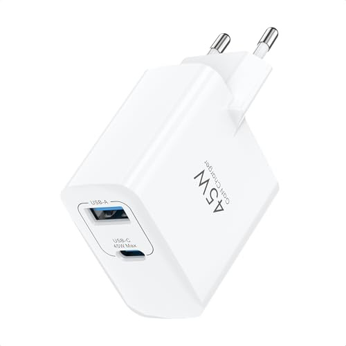 TOPADRE 45W USB C Ladegerät 2 Port, PD PPS Schnellladegerät für Samsung | 45W Super Fast Charger PPS 2.0 Netzteil USB-C für Samsung Galaxy S25-S21 Ultra, für iPhone 17-14, für iPad & Pixel