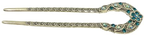 Ticha Vintage Haarnadel aus Zink mit Kristall-Strasssteinen in U-Form, blau