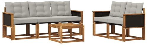 vidaXL Outdoor-Sofagarnitur mit Kissen 6 pcs Natürlich und Hellgrau, Gartenmöbel, modernes Ecksofa, langlebige Terrassen-Sitze, stilvolle Lounge für deinen Outdoor-Bereich