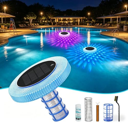 Aogled Solar Pool Ionisator mit Kupferanode – Schwimmender Wasserreiniger mit RGB Poolbeleuchtung, solarbetrieben, reduziert Chlor & Algen, für Schwimmbad, Spa & Whirlpool