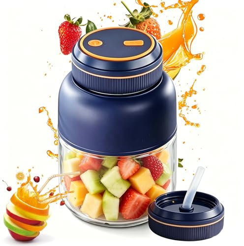 Portable Wireless Juicer Cup,USB Rechargeable Cordless Juicer Bottle with Straw & Lids, Mini Personal Electric Juicer Blender for Fresh Juice, Shakes, Camping, Office, Gym (1300ml,Blue)