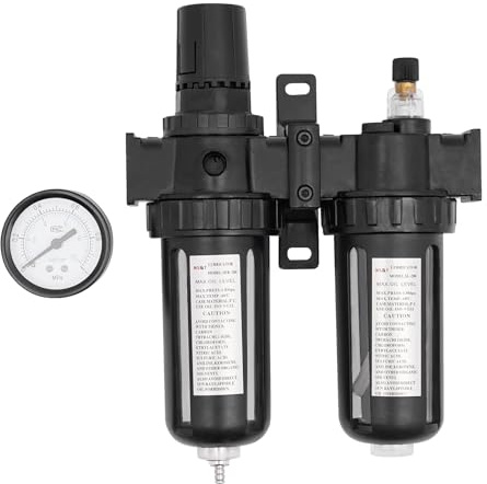 1/4 Druckluft Wartungseinheit mit Wasser- und Ölabscheider, Manometer & Druckminderer, Filter für Kompressor, Druckluftregler, PC Gehäuse