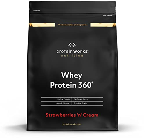 The Protein Works – Whey Protéine 360 Pure Avec Shaker et Cuillère Gratuits – Fraise à la Crème, 1.2 kg