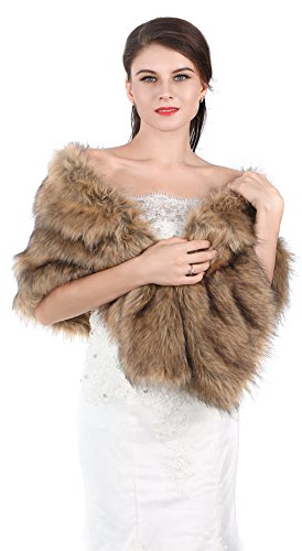 Handcess Frauen 1920 Braut Hochzeit Kunstpelz Schal Wrap Schwarz Braut Pelz Schal Stola Fur Wraps und Tücher für Frauen (Braun)