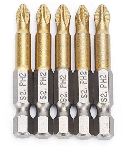 Juego de Puntas de Destornillador PH2 5pcs 50mm Recubierto de Titanio Antideslizante 1/4 pulgadas Hex Caña