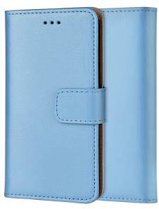 ameego MK-209 Premium Genuine iPhone 7 Plus/8 Plus Real Leather Flip Wallet Magnetic Kickstand Slim Book Case with Card Slot (Blue)