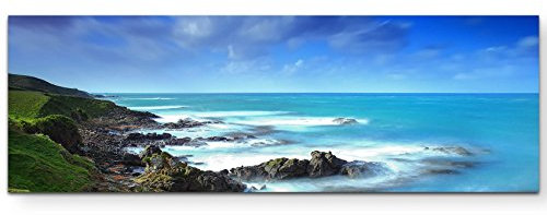 Eau Zone Wandbild auf Leinwand 120x40cm Steinküste Neuseelands