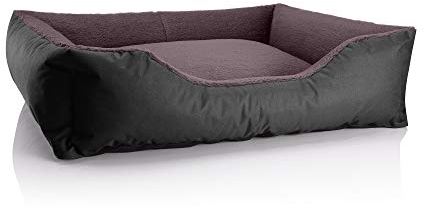 BedDog Hundebett Teddy, Hundesofa aus Cordura und Microfaser-Velours, waschbares Hundebett mit Rand, Hundekissen Vier-eckig, für drinnen, draußen, Größe XL, schwarz-braun