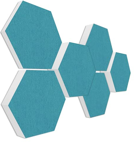platino24 Schallabsorber COLORE aus Basotec G+ I Akustikpaneele mit Akustikfilz I 3D Wand-Paneele mit 6 Waben in Petrol I Akustikplatten zur Schalldämmung in Büro, Studio & Wohnung