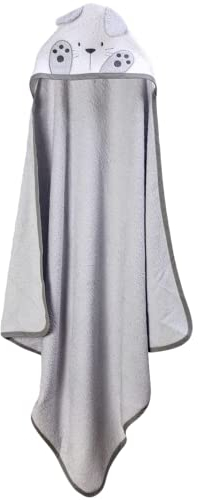 Ti TIN | Cape de Bain pour Bébé, 100x100 cm | Serviette de Bain Douce, Confortable, Absorbante - 90% Coton 10% Polyester - Tissu Éponge - Motif Lapin - Couleur Gris et Blanc - 340g/m²