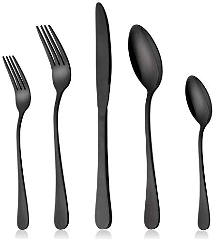 Juego de 20 cubiertos de acero inoxidable 18-8, vajilla familiar, vajilla con cuchillo, tenedor, servicio para 4 – pulido espejo y apto para lavaplatos