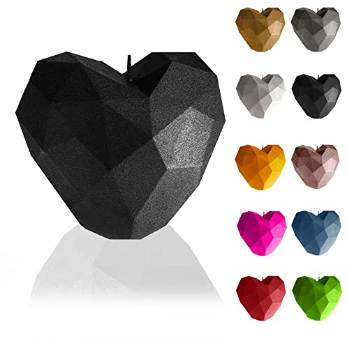 Candellana Kerze Herz Low Poly Schwarz Metallisch | Handgefertigt in der EU, 7,8 x 8 x 9 cm, 5903104880521