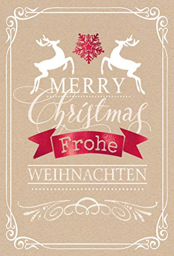 KE - Premium Weihnachtskarten Set mit Umschlag | DIN A6 | 17,1 x 11,7cm | Hochwertige Frohe Weihnachten Karten | Motiv: Frohe Weihnachten