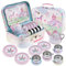 Jewelkeeper - Kinderspiel Zinn Teeservice und Tragetasche, Kindergeschirr Spielküche, 15-teilig - Party-Einhorn-Design
