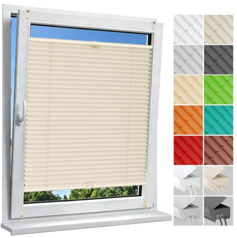 Allesin Plissee ohne Bohren Plissees Klemmfix Beige 85x120cm(BxH), Plisseerollo Faltrollo mit Klemmträger, Jalousie Rollos für Fenster und Tür, Sichtschutz und Sonnenschutz