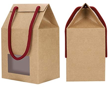 Papiertüten Fenster 20pcs Geschenktüten Plätzchen Bäckerei Partytüten Papier Kraftpapiertüten mit Henkel Papierbeutel Snack Süßigkeiten Geschenkverpackung Marmelade Tüten