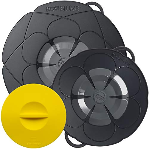 Kochblume Del inventor Armin Harecker [juego de 2] L 29 cm + S 22 cm antracita | para tamaños de ollas de 14 a 24 cm de diámetro | con tapa de conservación gratis
