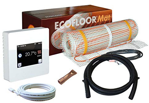 Komplett-Set elektrische Fußbodenheizung Ecofloor 160 W/m² mit digitalem Thermostat TFT wlan weiß (2 m² - 0,5 x 4 m)
