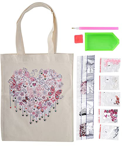Baumwolle Canvas Einkaufstasche mit Diamanten, 5D DIY Diamantmalerei Canvas Tasche Handtasche für Den Einkauf Tägliche Organisation Diamond Art Handtasche(1)