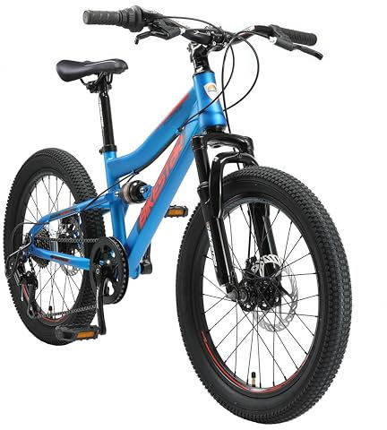 BIKESTAR Kinder Fahrrad Fully Mountainbike 7 Gang Shimano, Scheibenbremse ab 6 Jahre | 20 Zoll Kinderrad MTB | Blau