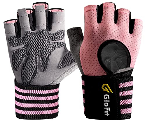Glofit Belüftete Fitness Handschuhe mit Handgelenkband-Unterstützung für Herren und Frauen, Schwarze Trainingshandschuhe, kompletter Handflächenschutz für Gewichtheben, Training, Fitness, Klimmzüge