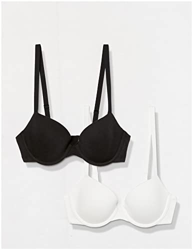 Amazon Essentials Women's Demi Cup Cotton Bra, Pack of 2, Black/White, 32A