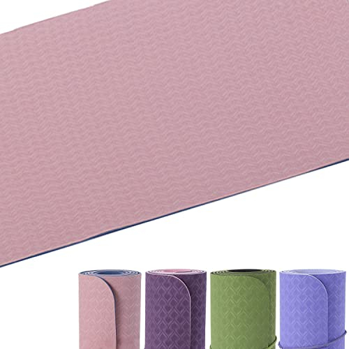 SHOP LC Rutschfeste Yogamatte, TPE Trainingsmatte für Fitness, Pilates & Gymnastik, leichte Reisematte für zu Hause oder draußen mit Trageriemen, Dicke 6 mm Rosa