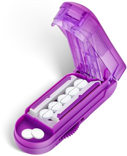 DUBSTAR Pill Cutter Splitter for Small and Tiny Pills, Multiple Pill Cutters for Small or Large Pills, Adjustable Pill Splitter with Centering Device and Blade Guard for Multi Tablets (Purple)