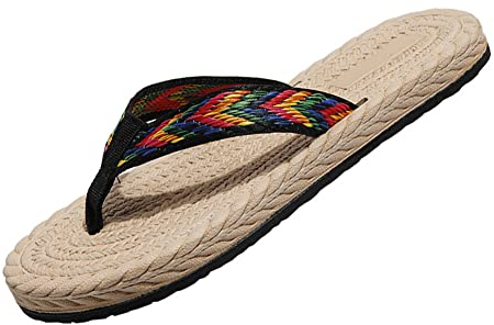 Aocase Femmes Tongs Pantoufles de Paille en Bambou L'été Paille Naturelle Sandales Antidérapant Sueur Cool Chaussures de Plage et de Piscine Pantoufles tissées à la Main,Noir,35