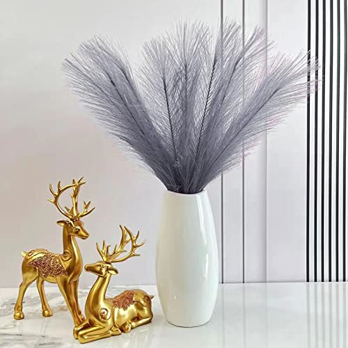 Susire Künstlich Pampasgras Deko Trockenblumen: 45 cm 6 Stück Pampasgras Groß - Trockenblumenstrauß Deko Boho Dekoration für Wohnzimmer Badezimmer Schlafzimmer, Grau