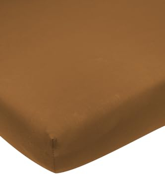 Meyco Home Basic Jersey Uni Spannbettlaken Doppelbett (Bettlaken mit weicher Jersey-Qualität, aus 100% Baumwolle, perfekte Passform durch Rundum-Gummizug, atmungsaktiv, Maße: 180 x 200 cm), Camel