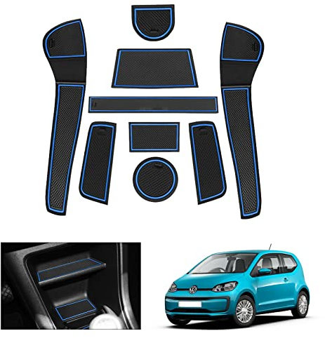 GAFAT V W UP/Seat MII/Skod-a Citigo 2013-2023 2024 Tappetini V W e-UP UP GTI Antiscivolo in Gomma per Console Centrale, Contenitori, Cuciture per Porta, Compatibile con Accessori VW UP (Blu)