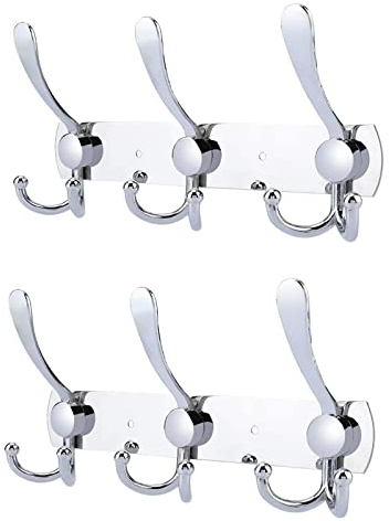 LYLIN kleiderhaken Hakenleiste, Garderobenhaken Edelstahl Rostfrei Handtuchhaken Wandhaken Garderobenleiste Vintage Jackenhalter Wand für Küche Badezimmer Schlafzimme (Silber, 9 Haken, 2Pcs)
