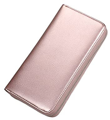 EBSBAG Portefeuille Long en Cuir véritable for Femmes Portefeuille for Hommes Mode Zipper Card Holder Portefeuille Long for Hommes (Color : Rose Gold)