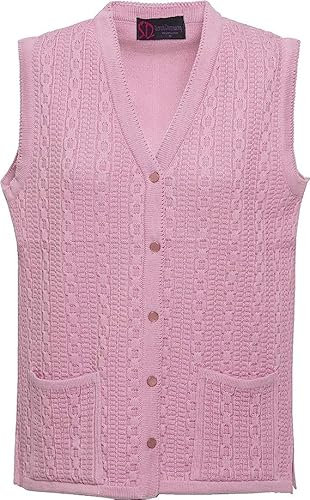 Maan Store Cardigan tricoté sans manches avec boutons pour femme, rose, XL
