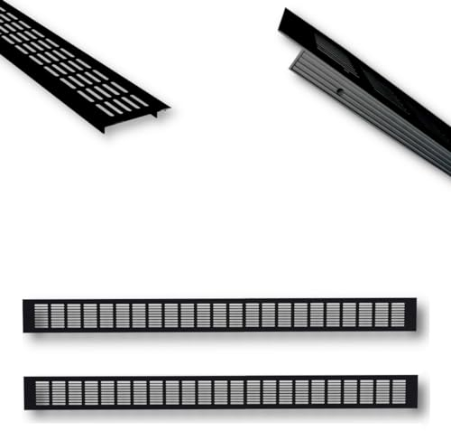 HOOZ Aluminium Lüftungsgitter Set 100 x 8 cm Schwarz - Türlüftung Paarweise in 1000mm - Ideale Belüftung für Küche, Bad, Toilette, Schrank - Insektenschutz Stegblech Belüftungsgitter Abluftgitter