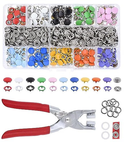 AAED 100 Set Corchetes de presion metalicos Remaches para Cuero Accesorios de Costura Remaches Botones Snaps metalicos Botones de Presión con Alicates Botones de Presión con Pinz