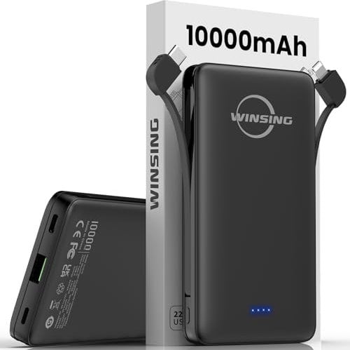 Winsing Power Bank Fast Charging 10000Mah For Travel, 22.5W Portable Charger Power Bank with Cable USB C Input & Output PowerBank Battery Pack For Phone, Tablet, Watch