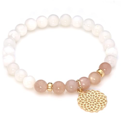 KARYSMA Armband aus echten Mondsteinen mit Mandala Silber, Gold oder Rosègold plattiert