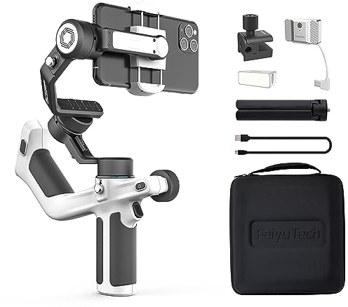Feiyu [Oficial] SCORP Mini-P Kit móvil Gimbal Estabilizador de 3 Ejes para Smartphone, VLOG, Youtube y TikTok Video Estabilizador con Underslung Traar Grip - Negro y Blanco